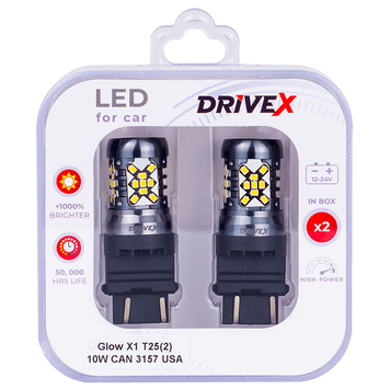 Світлодіоди в габаритні вогні. Підсвітку номера та салона DriveX Glow X1 T25(2) 12-24V 10W CAN 1200Lm 3157/P27/7W base-16mm USA к-т. DR-00003409 фото