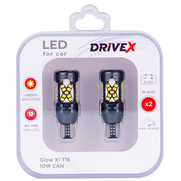 Світлодіоди в габаритні вогні. Підсвітку номера та салона DriveX Glow X1 T15 12-24V 10W CAN 1000Lm W16W d-10mm к-т. DR-00003412 фото