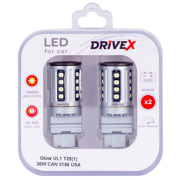 Світлодіоди в габаритні вогні. Підсвітку номера та салона DriveX Glow UL1 T25(1) 9-48V 30W CAN 2600Lm 3156/P27W base-16mm USA к-т. DR-00003394 фото